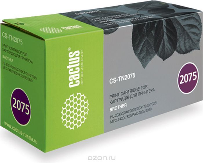 Cactus CS-TN2075, Black тонер-картридж для Brother DCP-7010/7020/7025/FAX-2820/2825/2920/HL-2030/2040/2070/MFC-7225/7420/7820